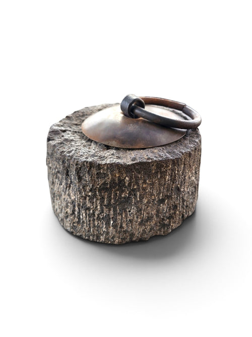 Natural Stone Doorstop - Iron Ring Handle-1
