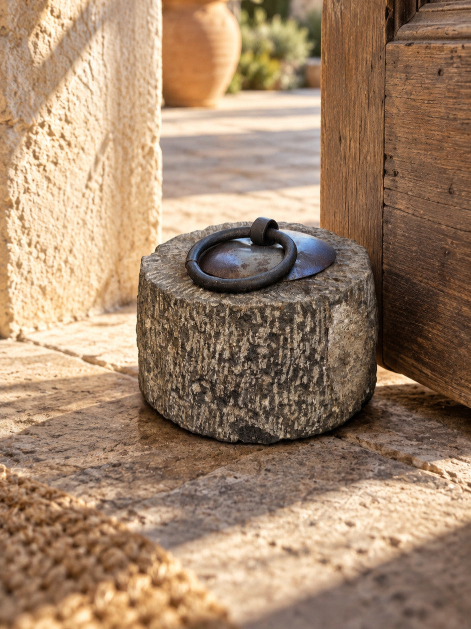 Natural Stone Doorstop - Iron Ring Handle-0